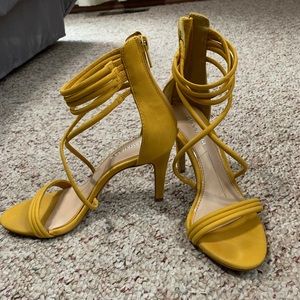 Women’s yellow strappy 3-inch heels.  Worn once